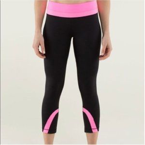 Lululemon Black and Hot Pink and Grey Crop Leggings Size 2